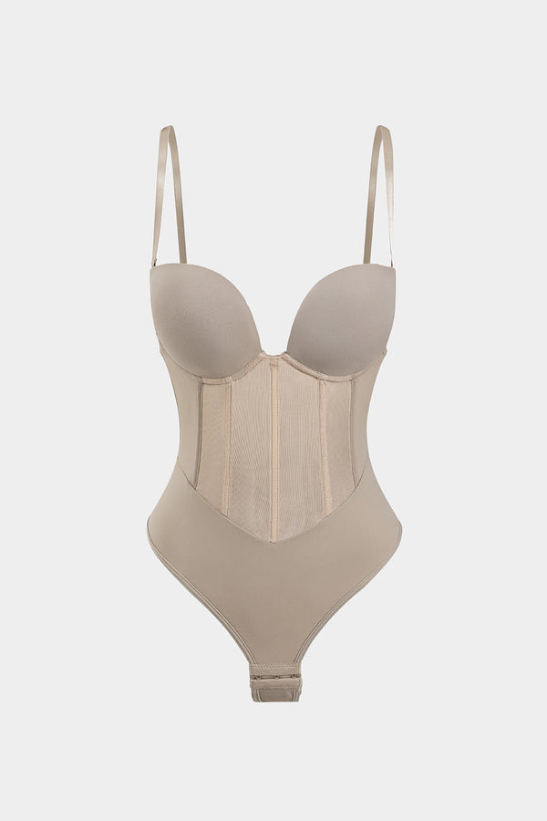 Mesh patchwork body met spaghettibandjes