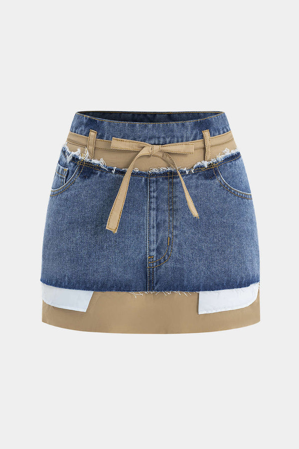Denim patchwork minirok