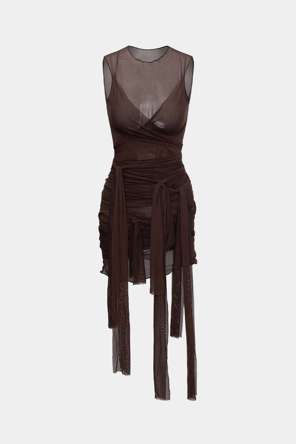 Transparante mesh midijurk met wikkelmodel