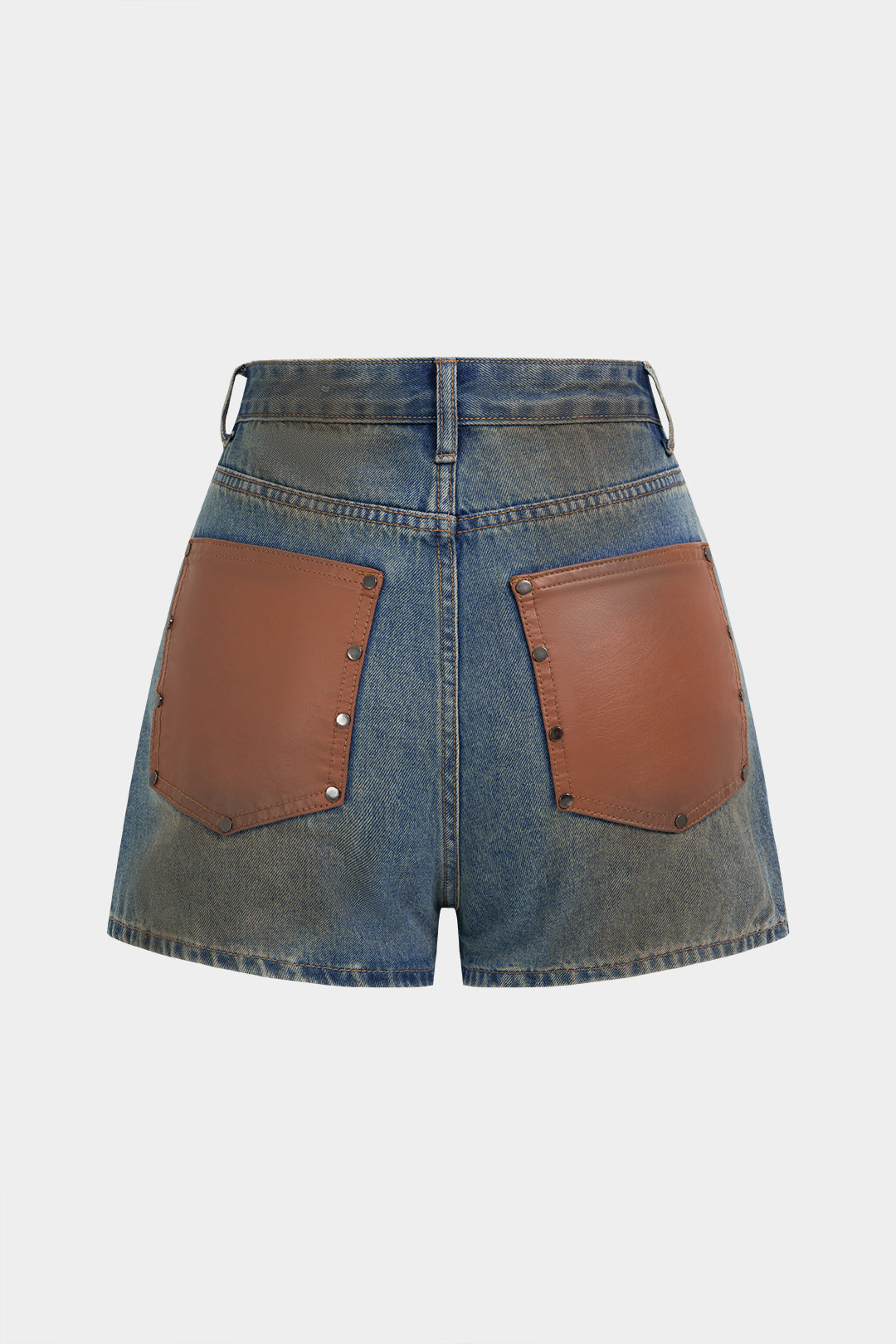 Denim patchwork short met zakken en wijde pijpen