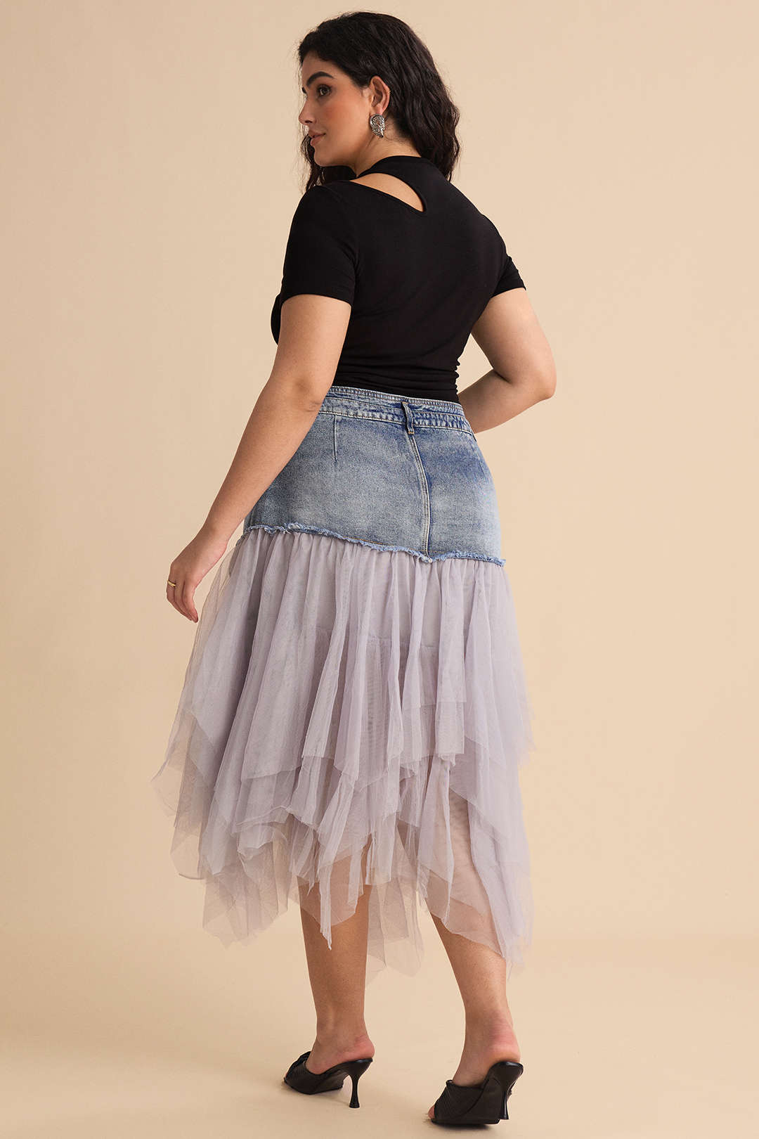 Denim mesh rok met hoge taille