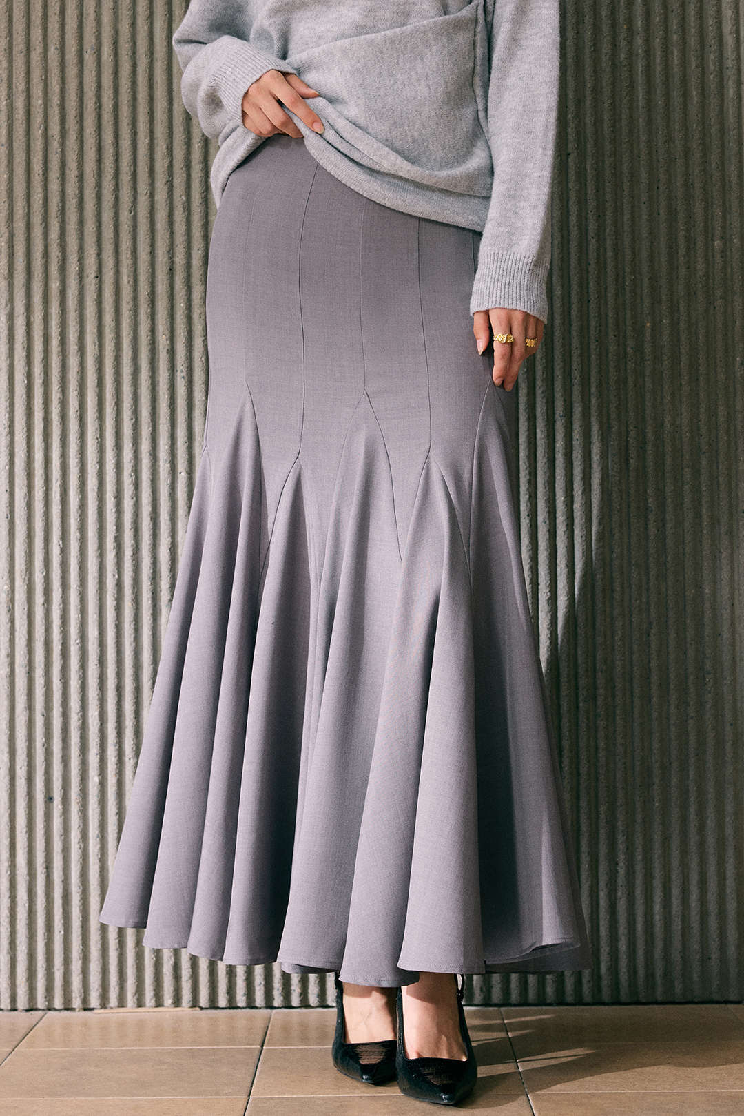 Effen rok met hoge taille en ruches