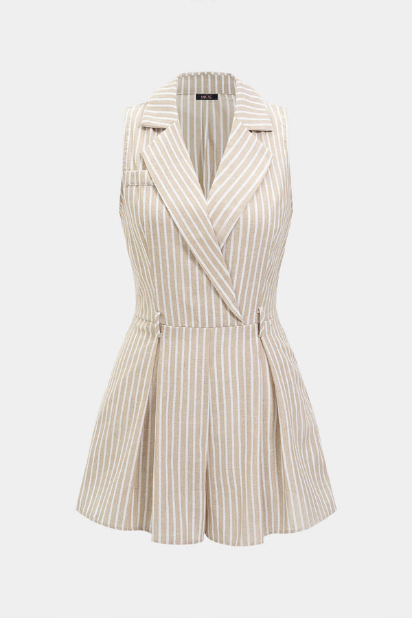 Gestreepte mouwloze playsuit met reverskraag en wijde pijpen