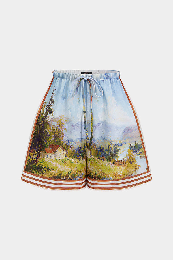 Short met smokwerk, strik en wijde pijpen