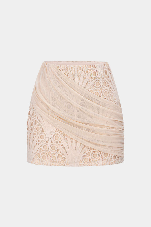 Patchwork asymmetrische rok met kant en ruches