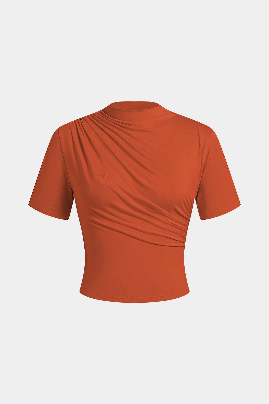 Evi - T-shirt met opstaande kraag, ruches en korte mouwen