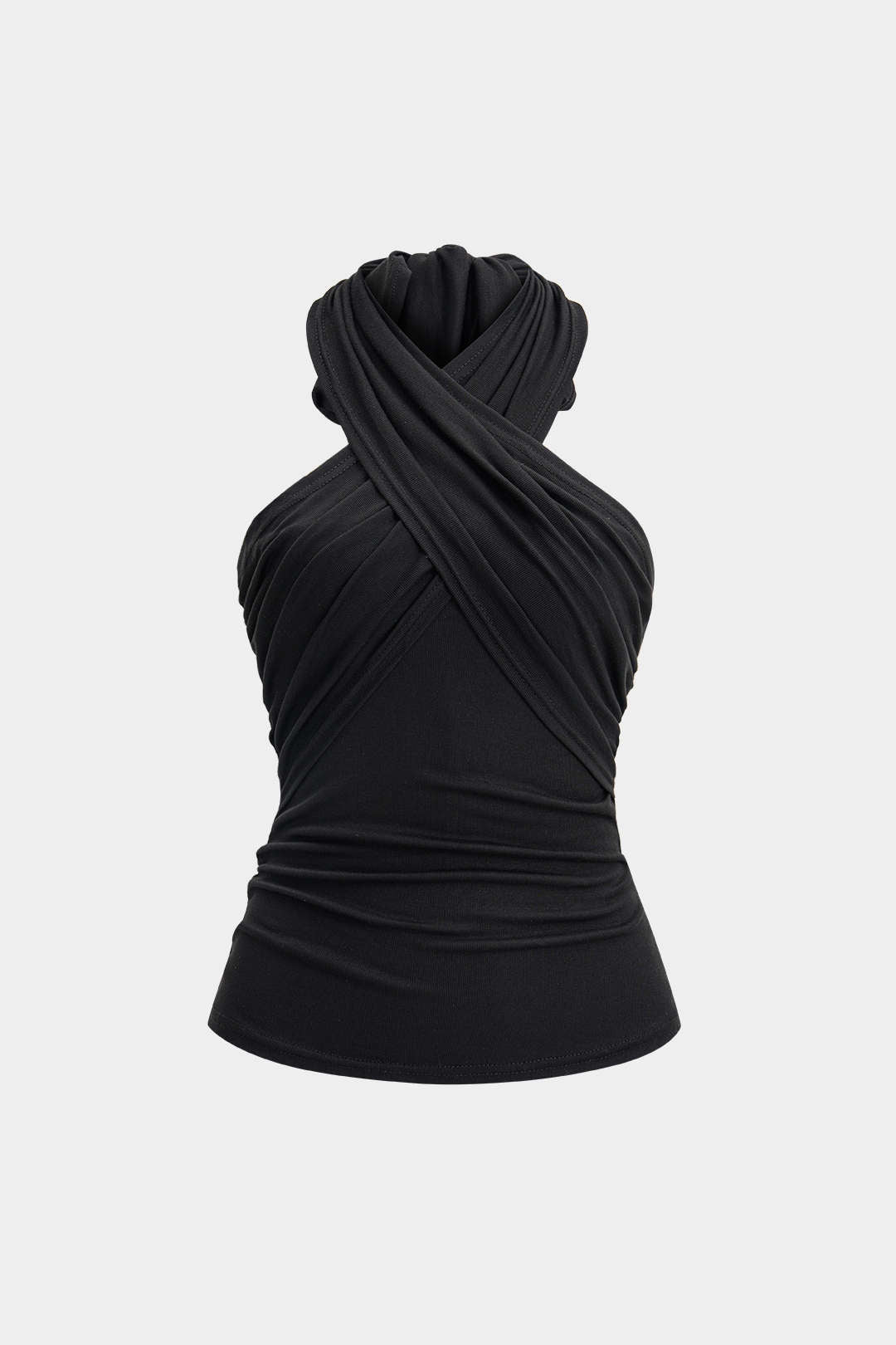 Effen tanktop met halternek, ruches en strik