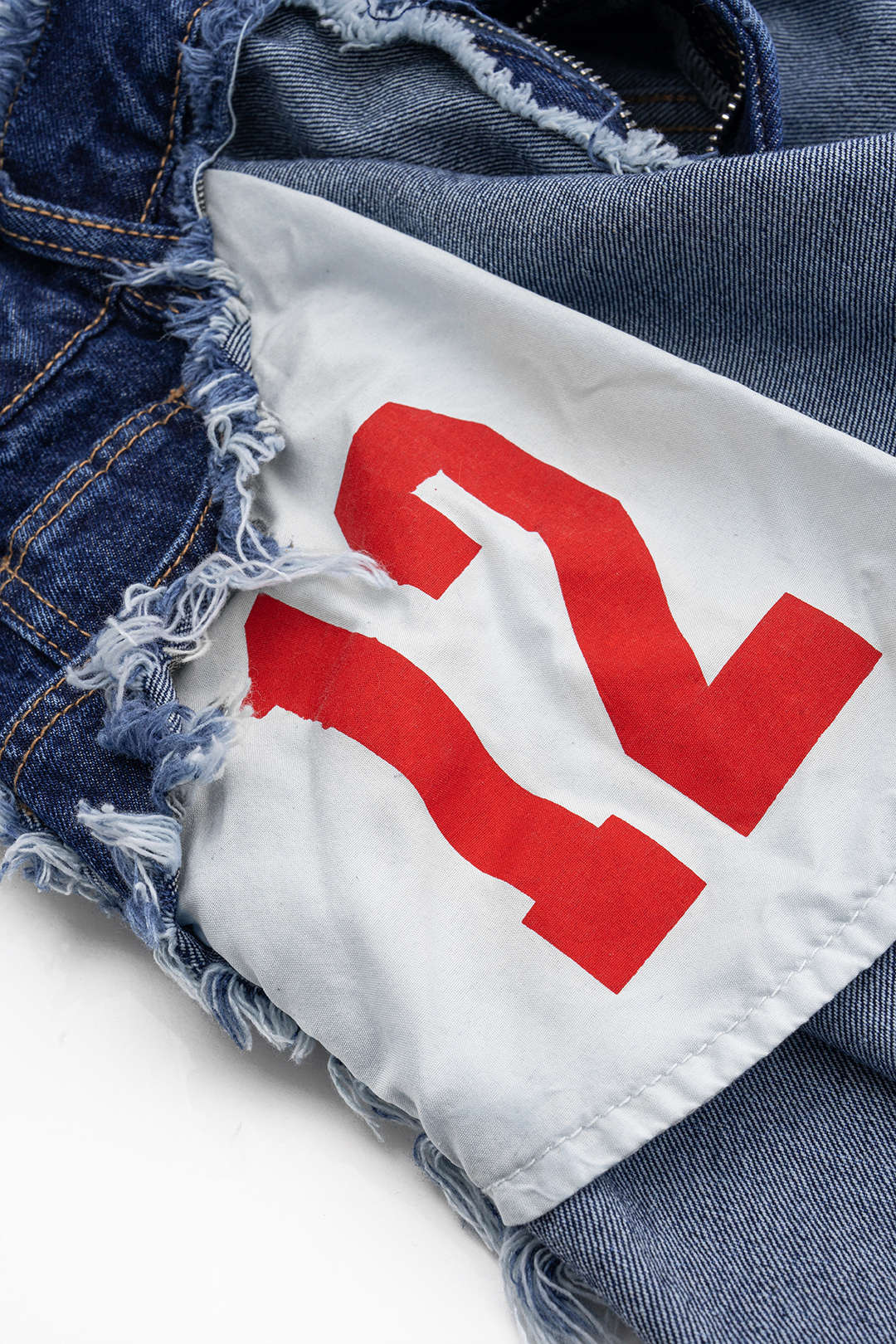 Denim ripped rok met rafelrand