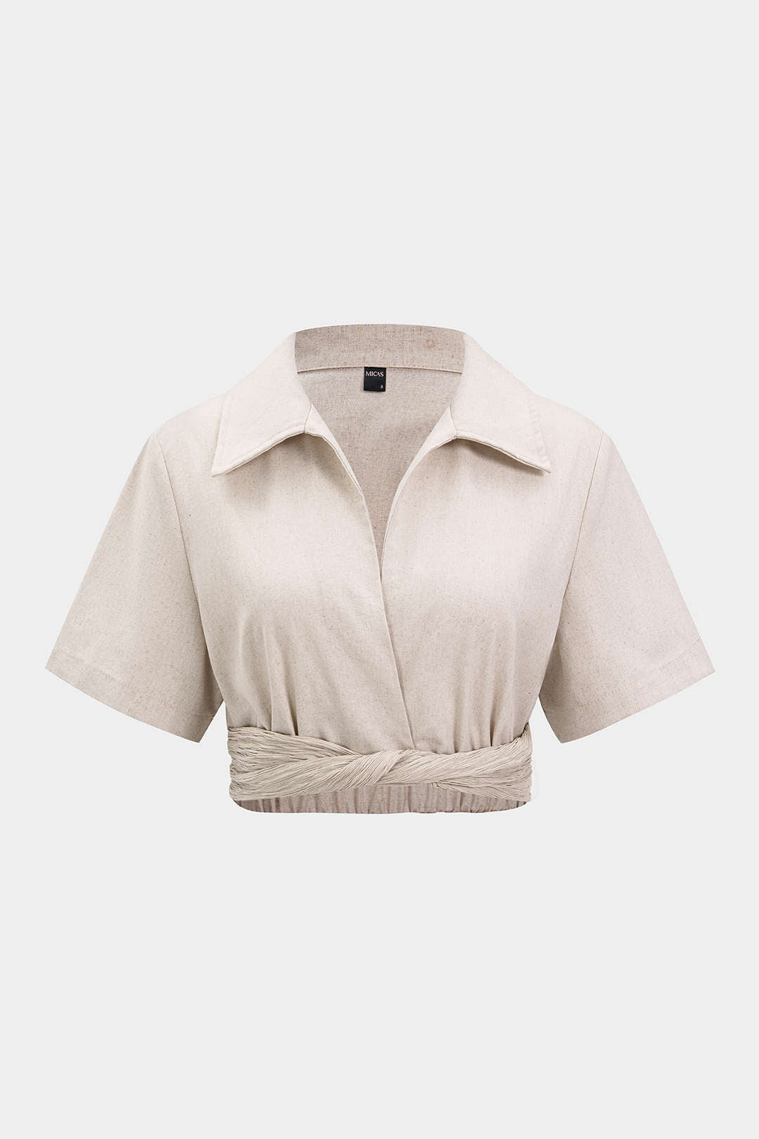 Linnen cropped top met revers en gedraaid detail