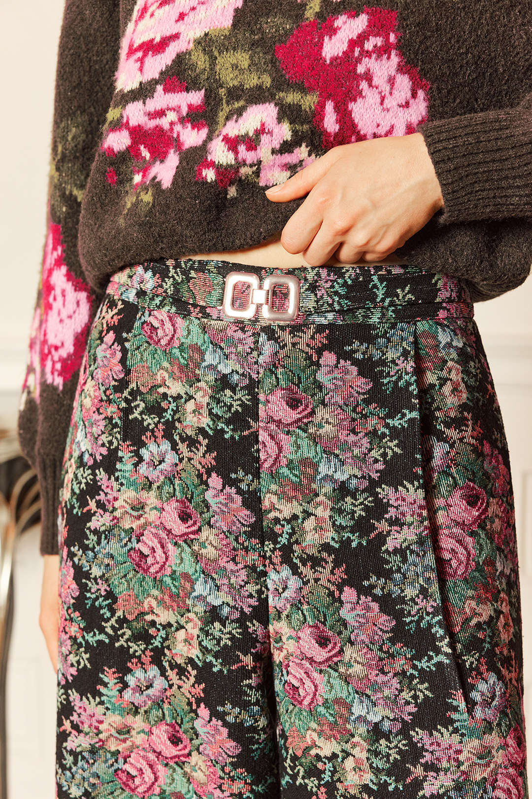 Bloemenprint jacquard broek