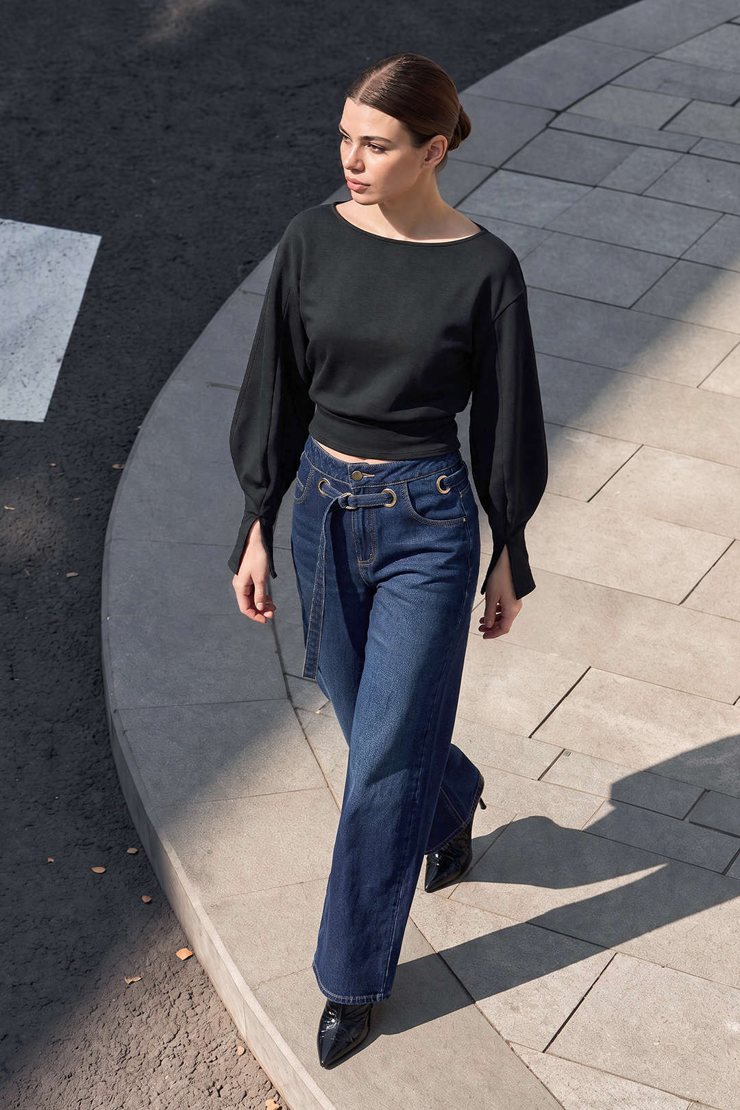 Metallic jeans met riem en rits