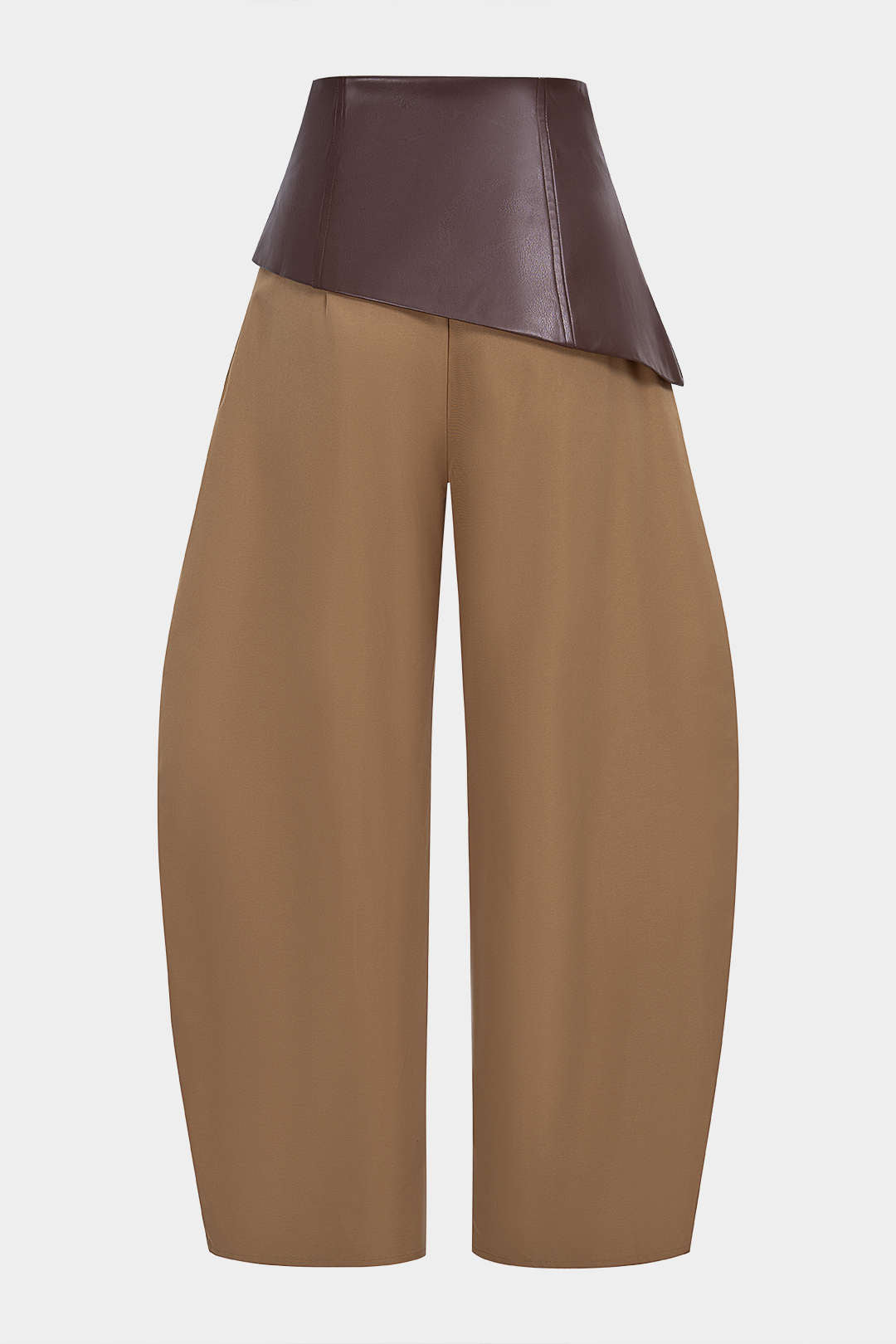 Evi - Leren-look patchwork broek met hoge taille