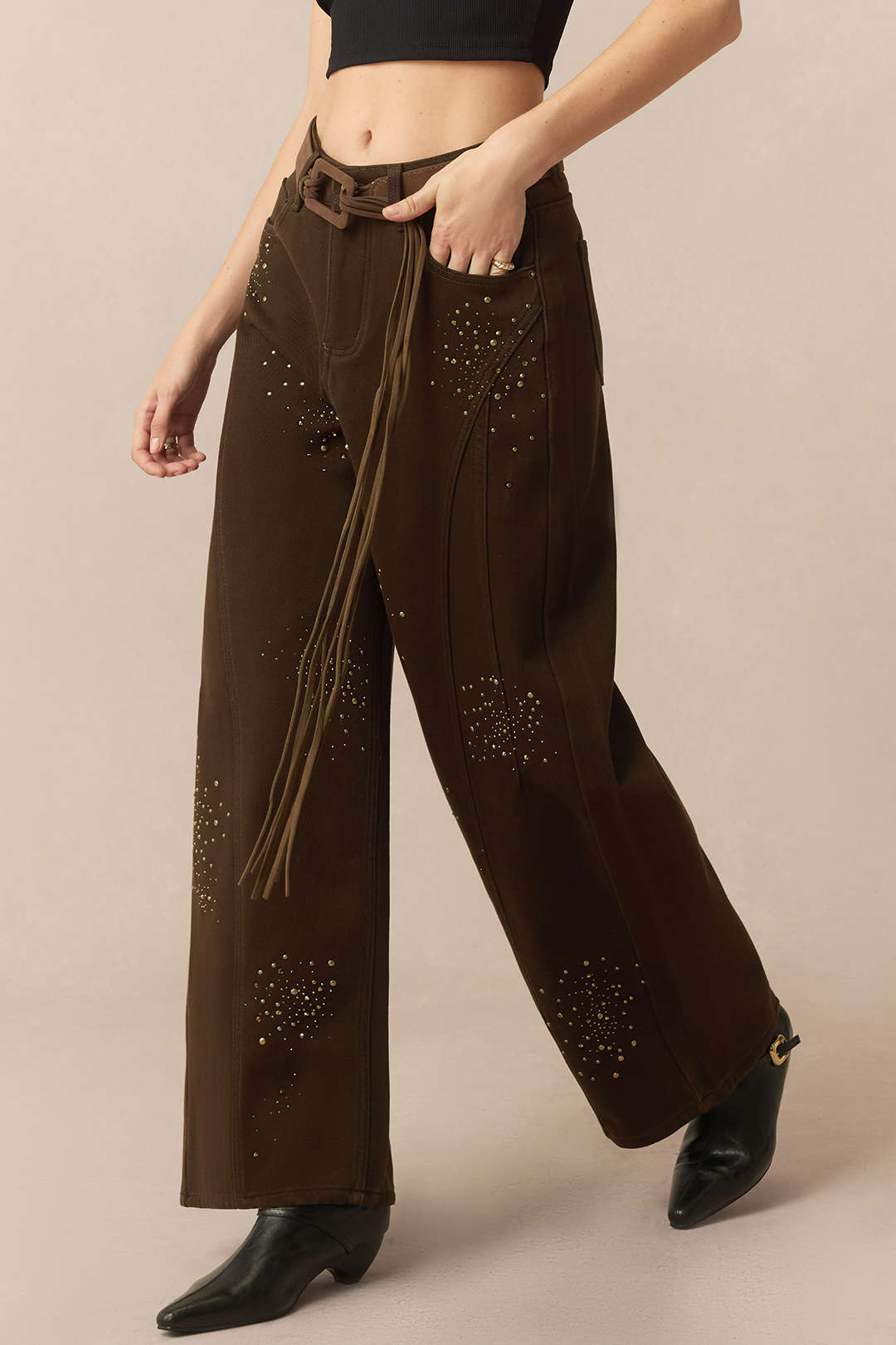 Jeans met strass en wijde pijpen