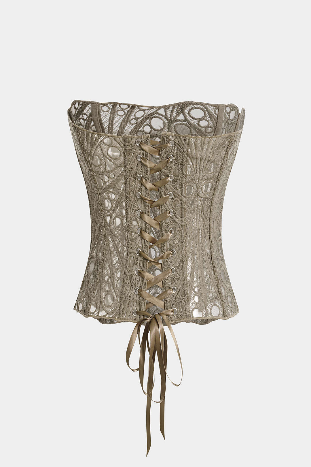 Mesh strapless top met kant