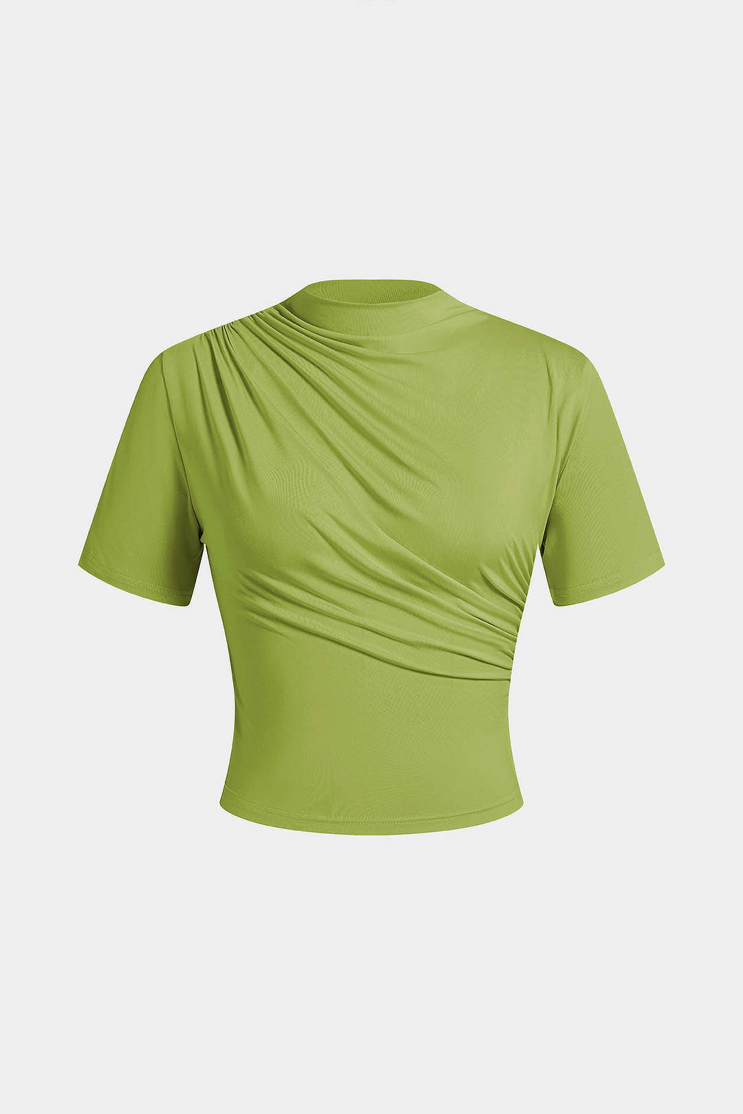 Evi - T-shirt met opstaande kraag, ruches en korte mouwen
