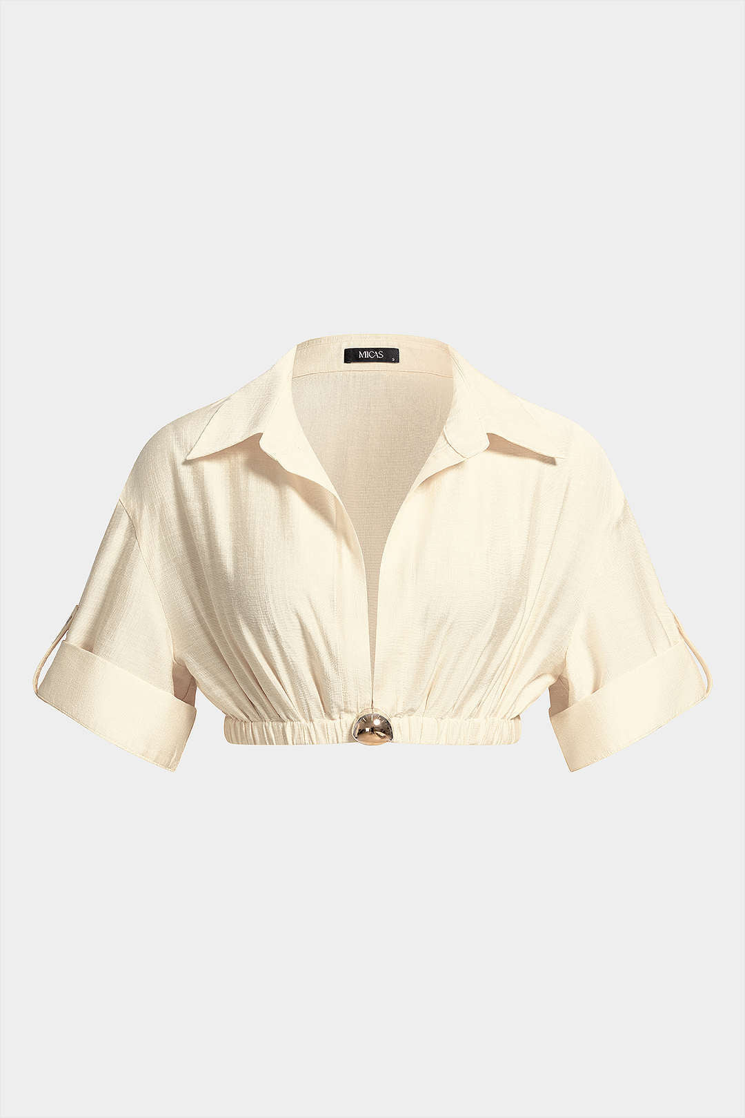 Metallic top met knoopjes, revers en korte mouwen