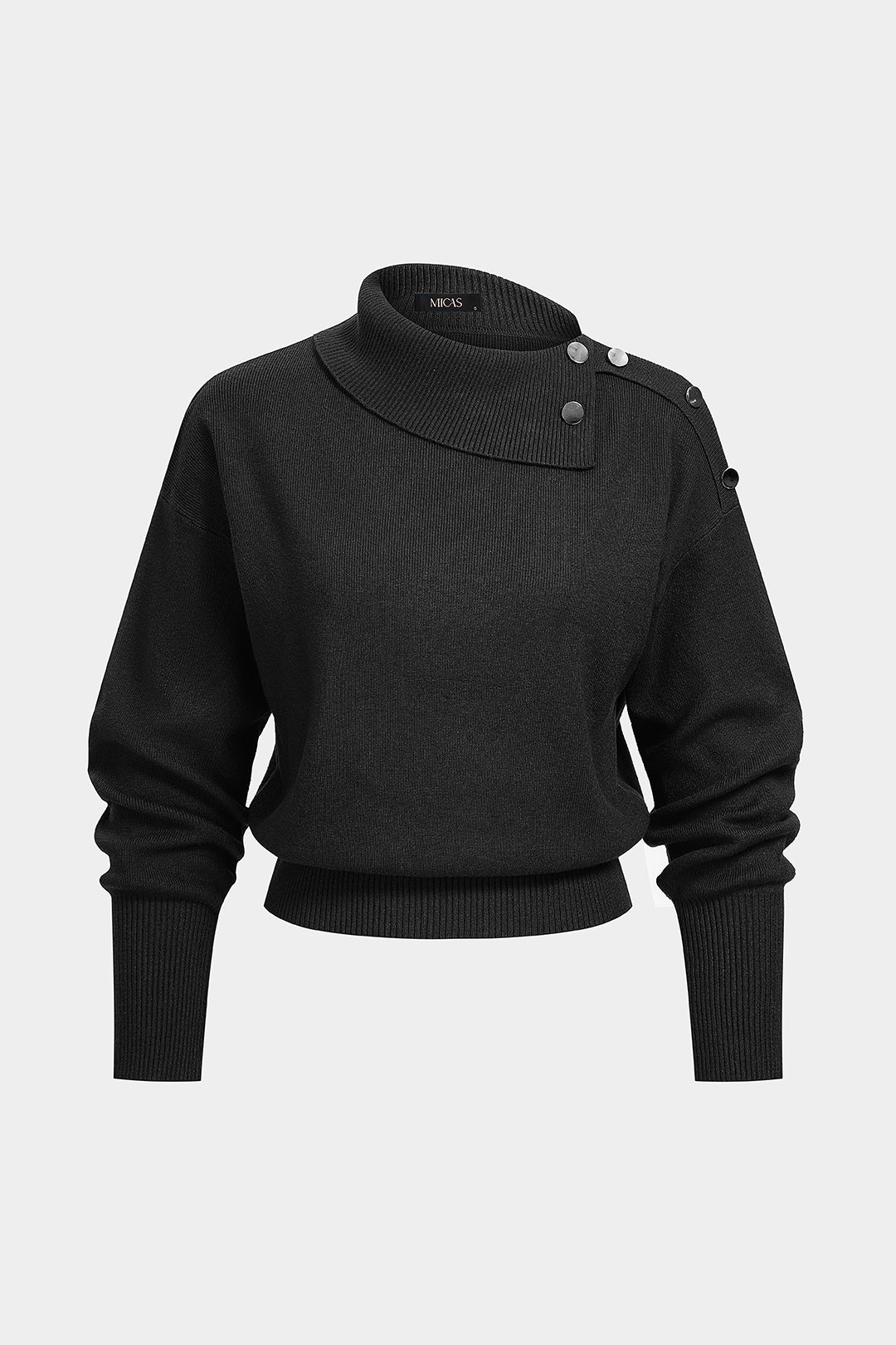 Gebreide asymmetrische top met knoopjes en lange mouwen