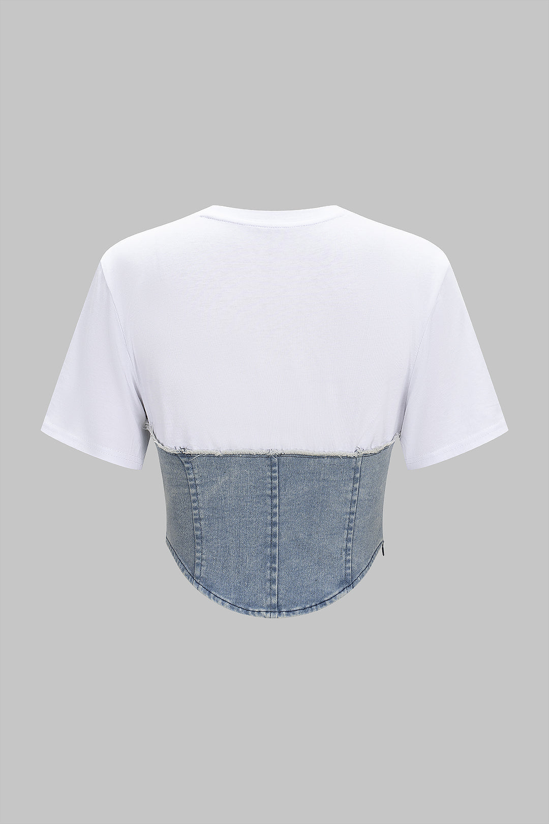 Patchwork denim T-shirt met ronde hals en korte mouwen