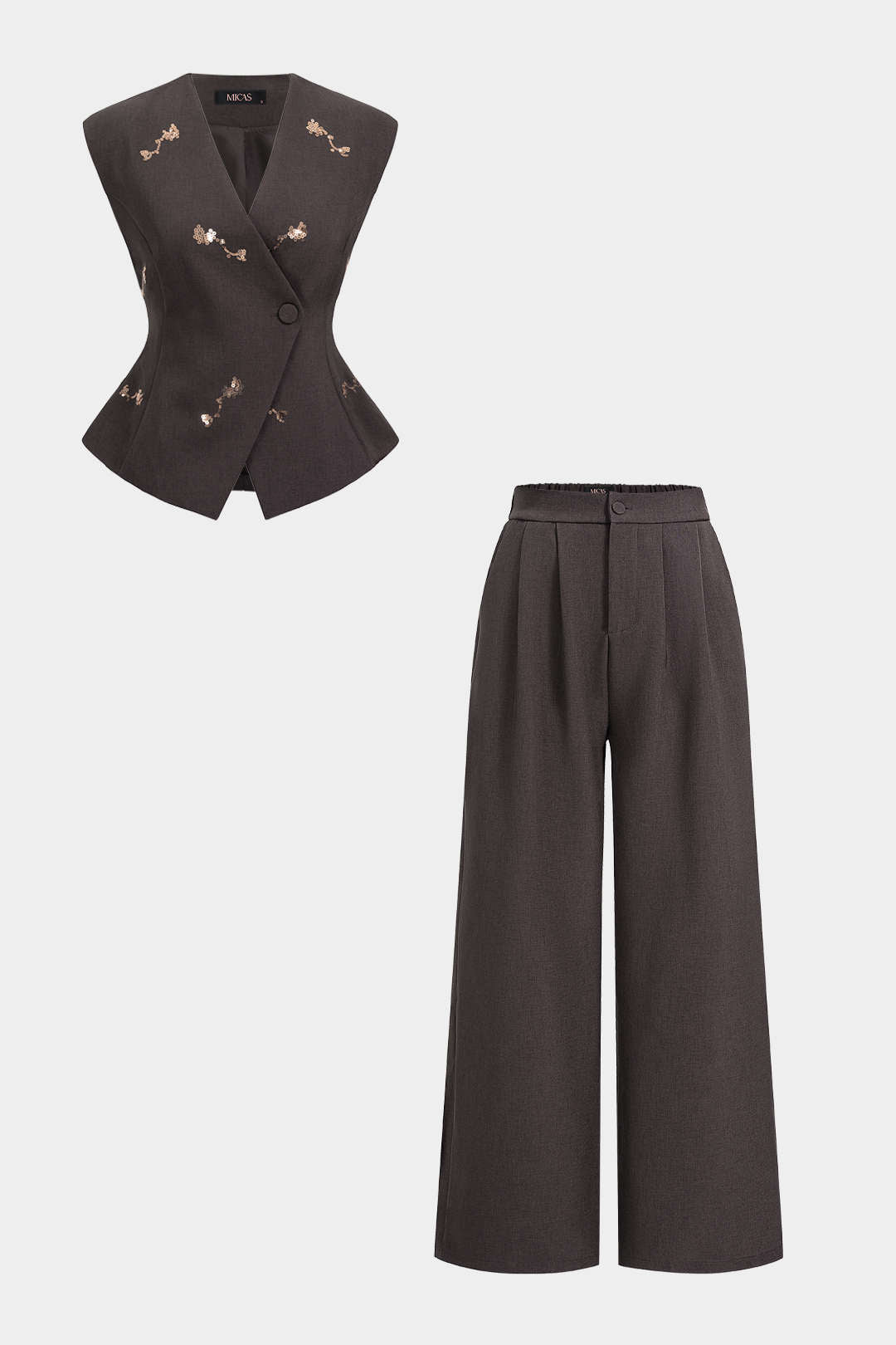 Geplooide set met gilet en broek