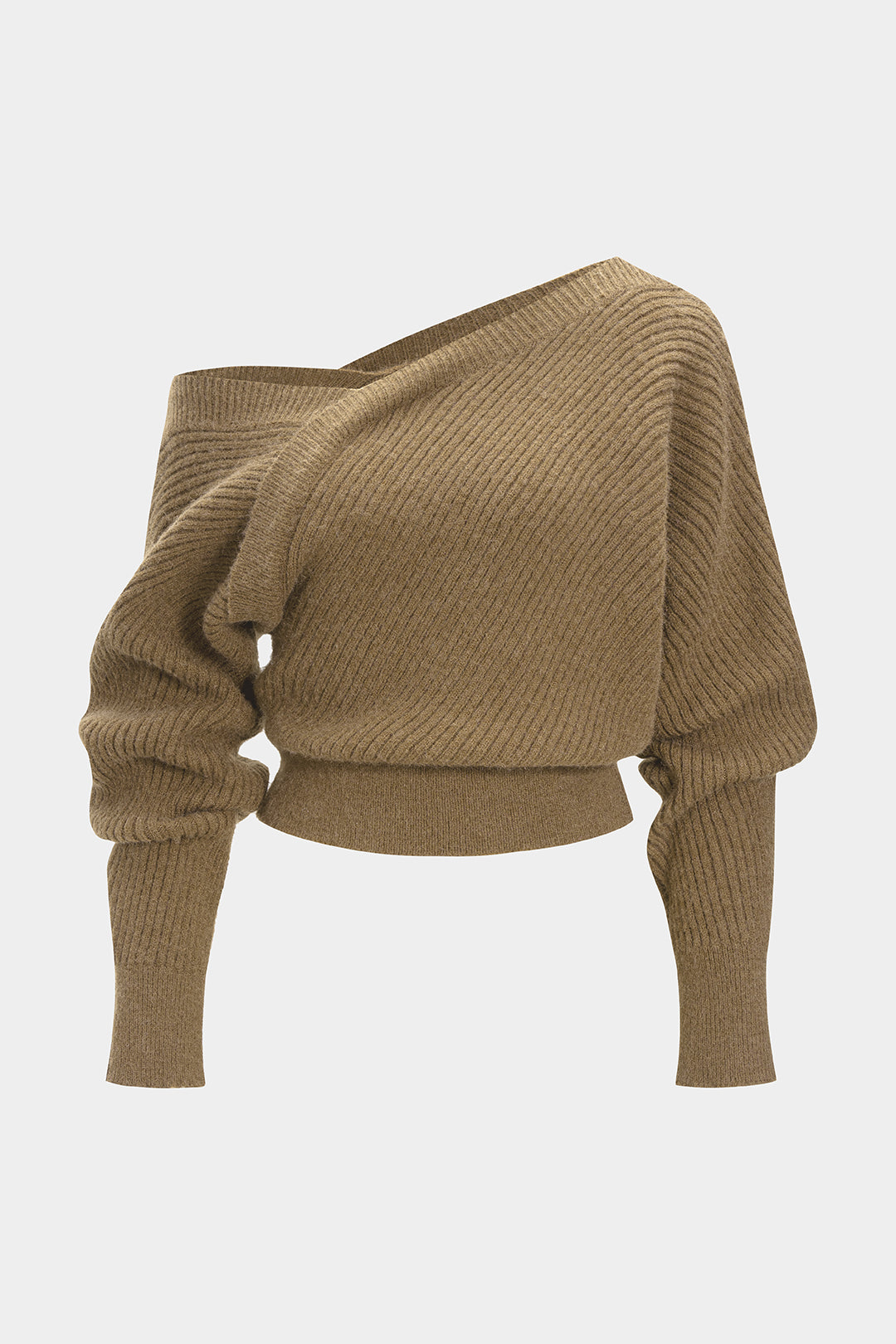 Romy - Gebreide asymmetrische top met één schouder en lange mouwen