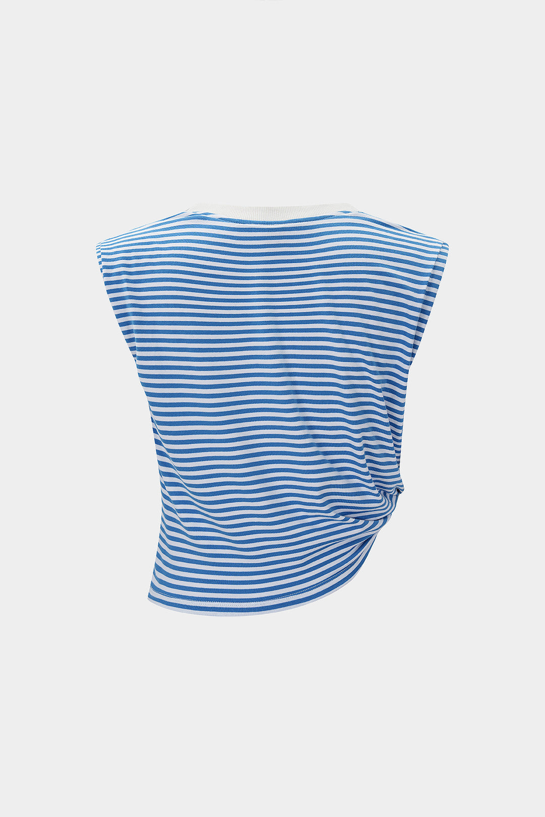 Gestreepte asymmetrische tanktop met ronde hals en ruches