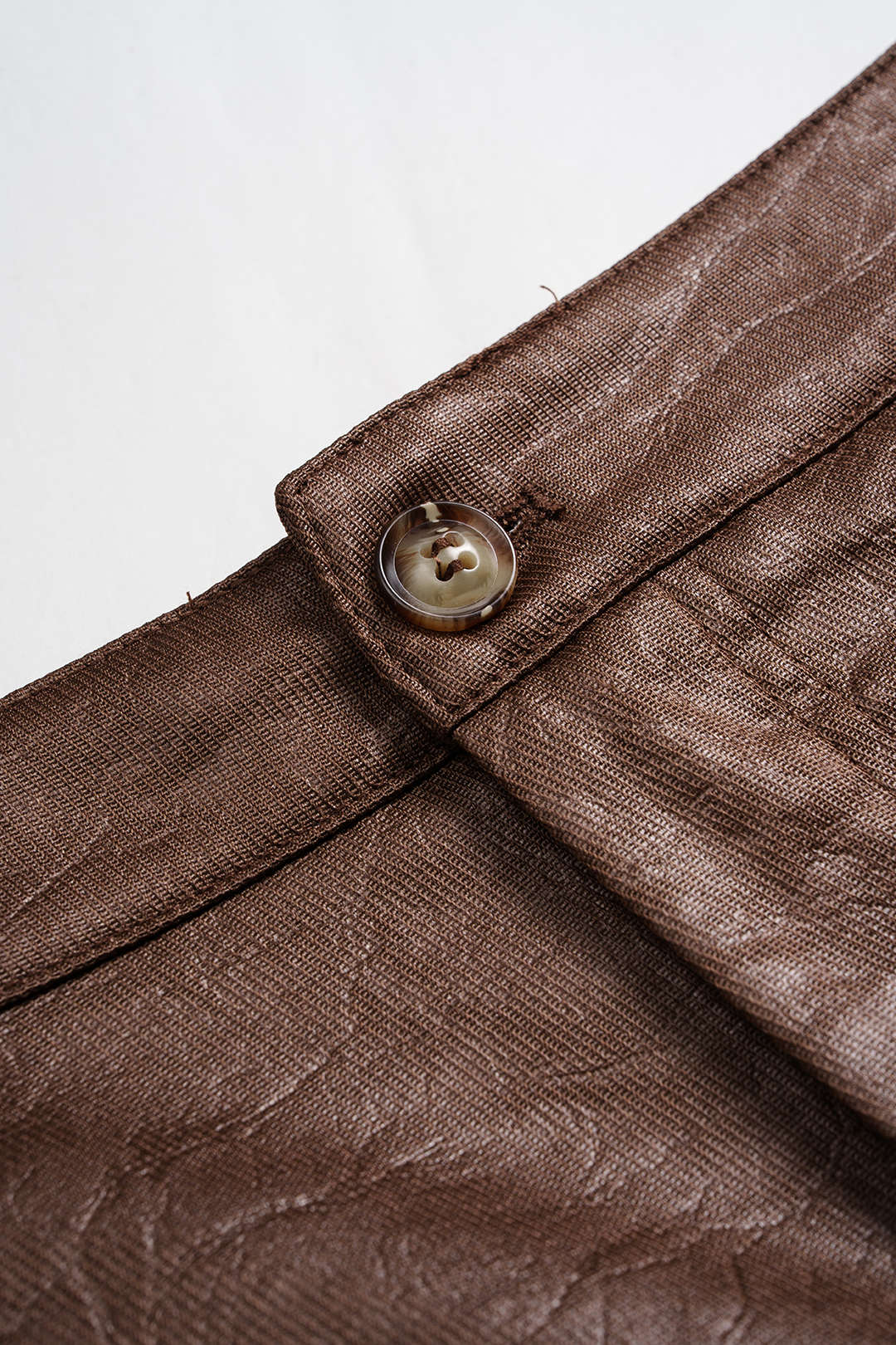 Leren-look linnen pantalon met ruches