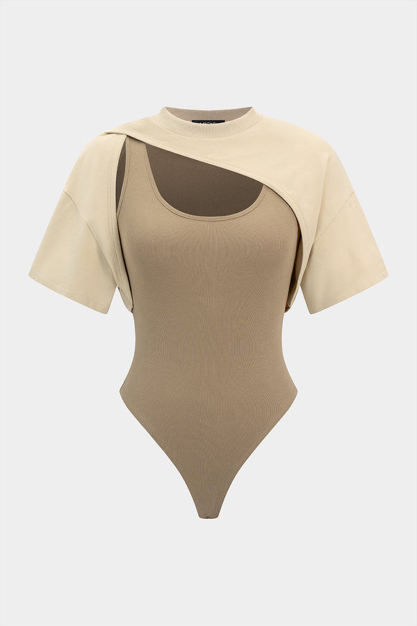 Asymmetrische body met ronde hals en korte mouwen