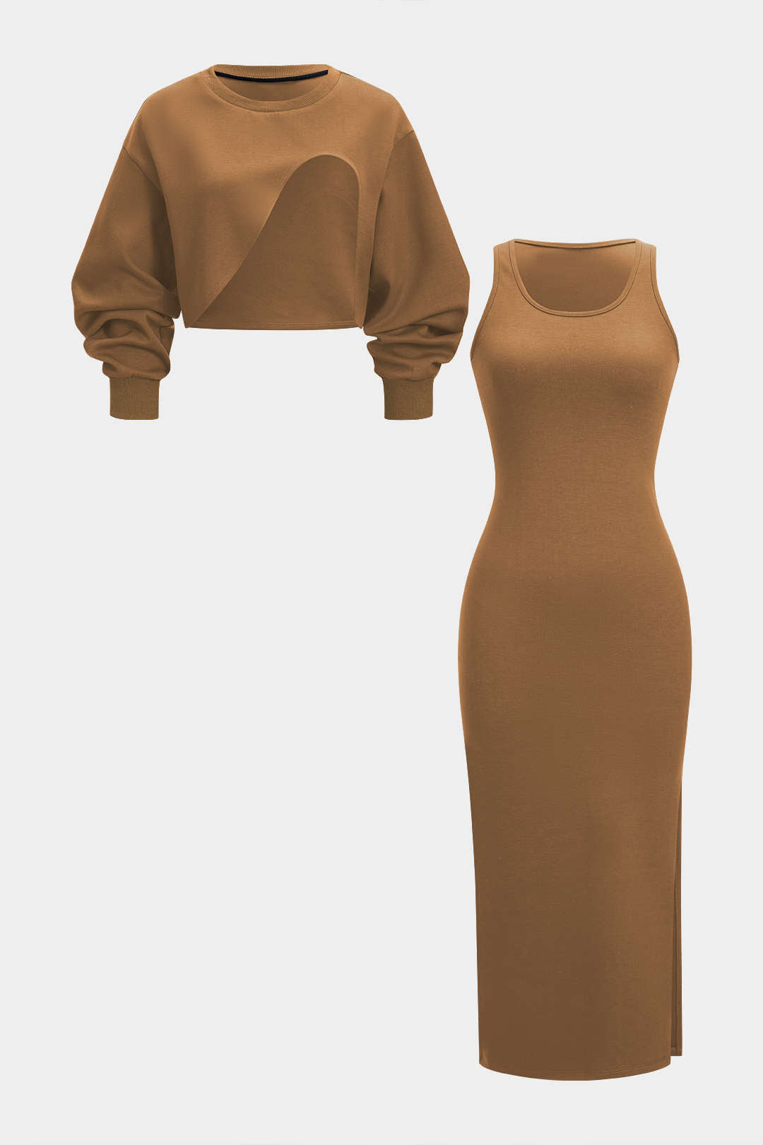 Asymmetrische mouwloze jurk met lange mouwen