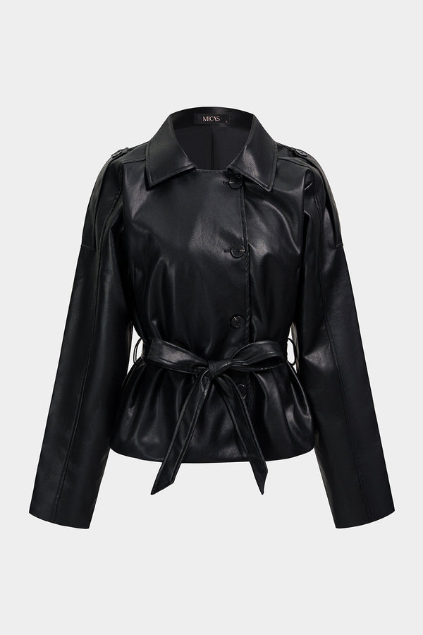 Clara - Leren-look jasje met strik