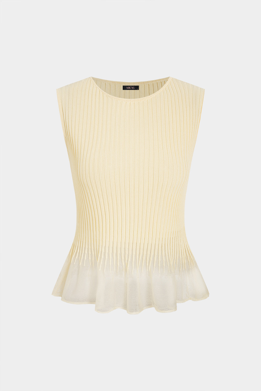 Gebreide geribde tanktop met ronde hals en ruches