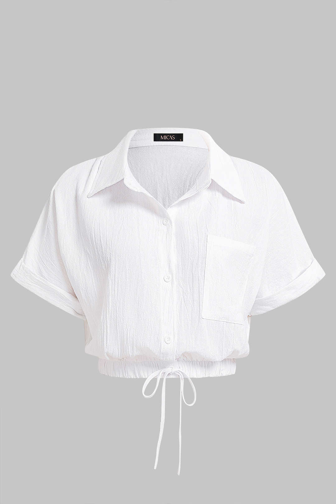 Blouse met revers, trekkoord en korte mouwen