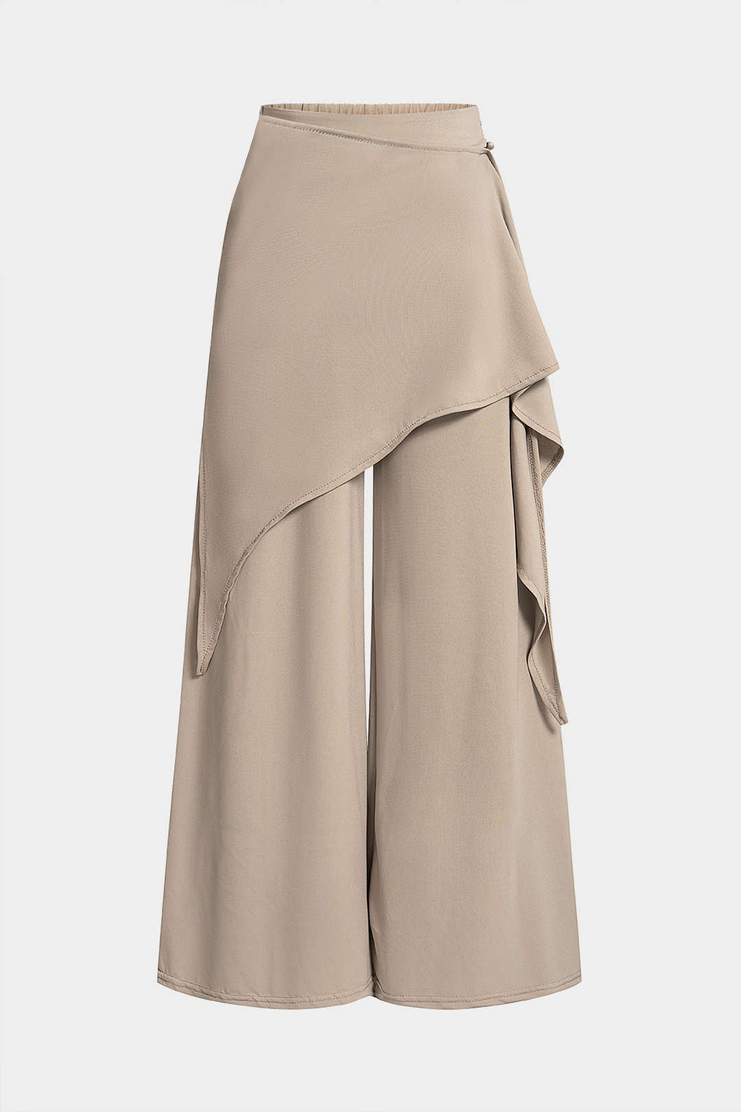 Asymmetrische broek met ruches, strik en wijde pijpen