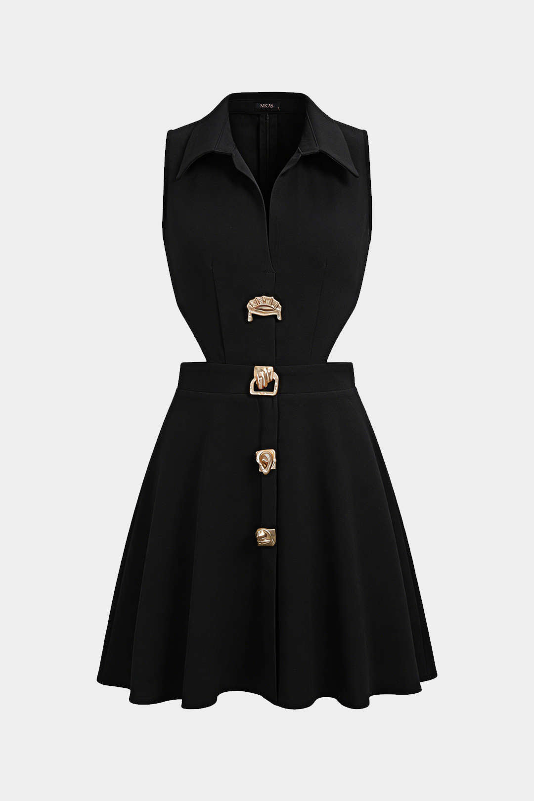 Metallic mouwloze minijurk met revers en knoopjes