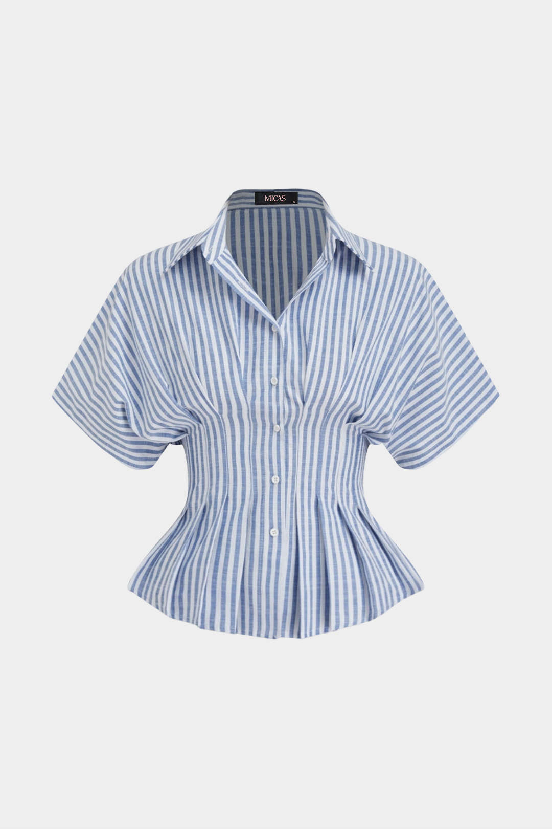 Gestreepte blouse met revers, ruches en korte mouwen
