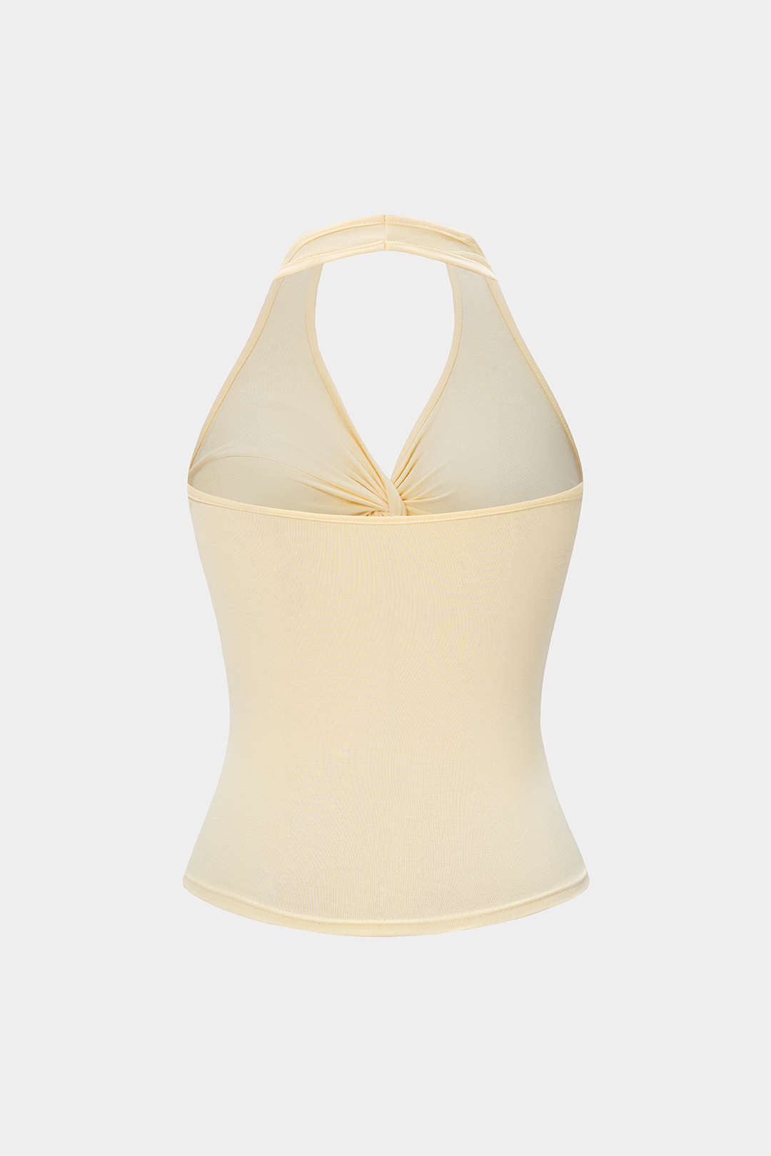 Top met halternek, gedraaid detail en knoopdetail