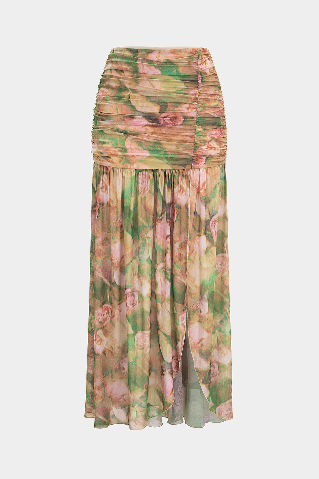 Bloemenprint mesh rok met ruches