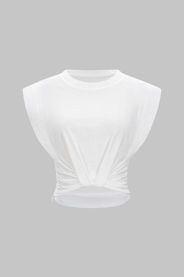 Effen T-shirt met ronde hals en ruches