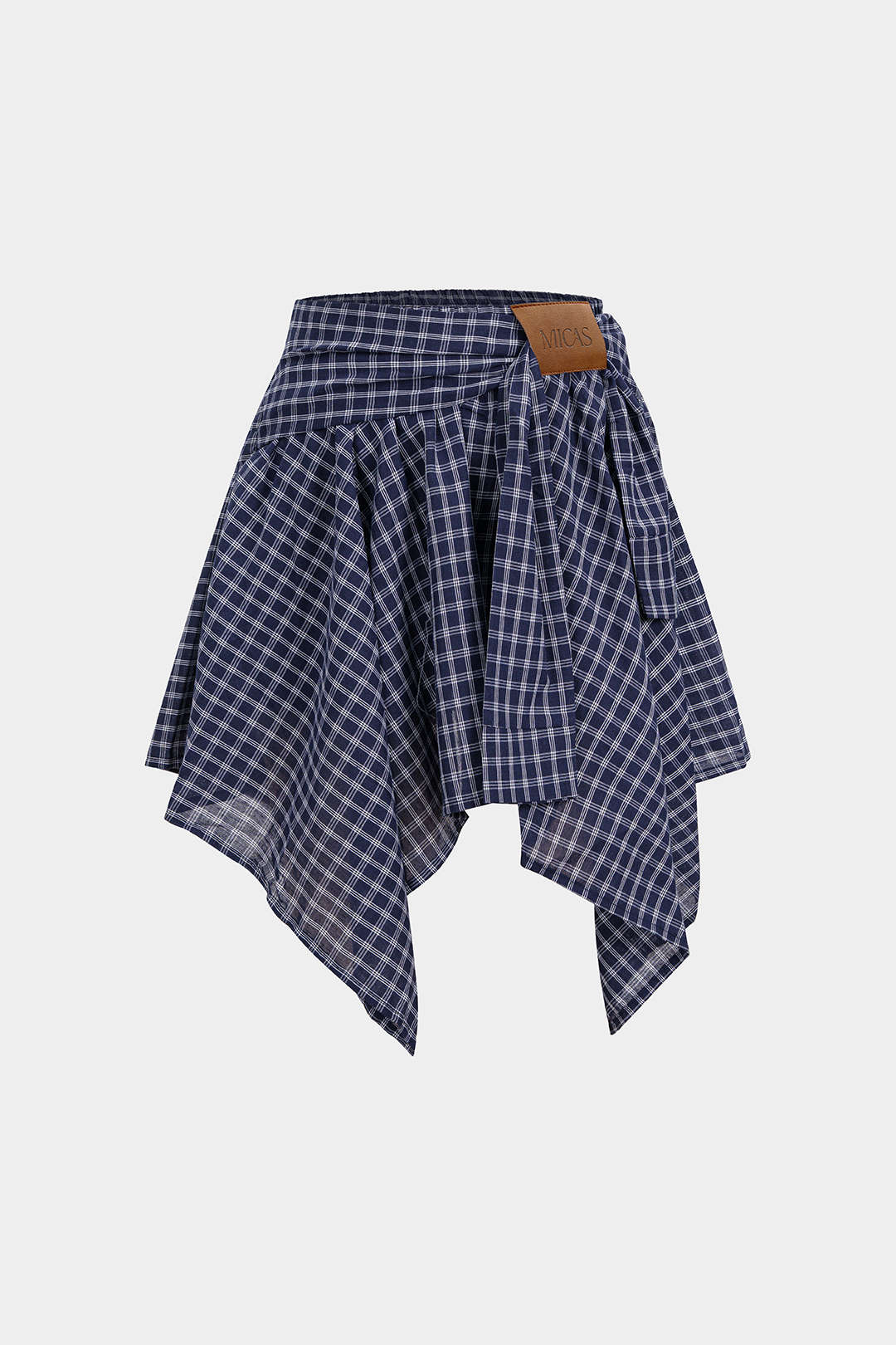 Geruite asymmetrische rok met ruches