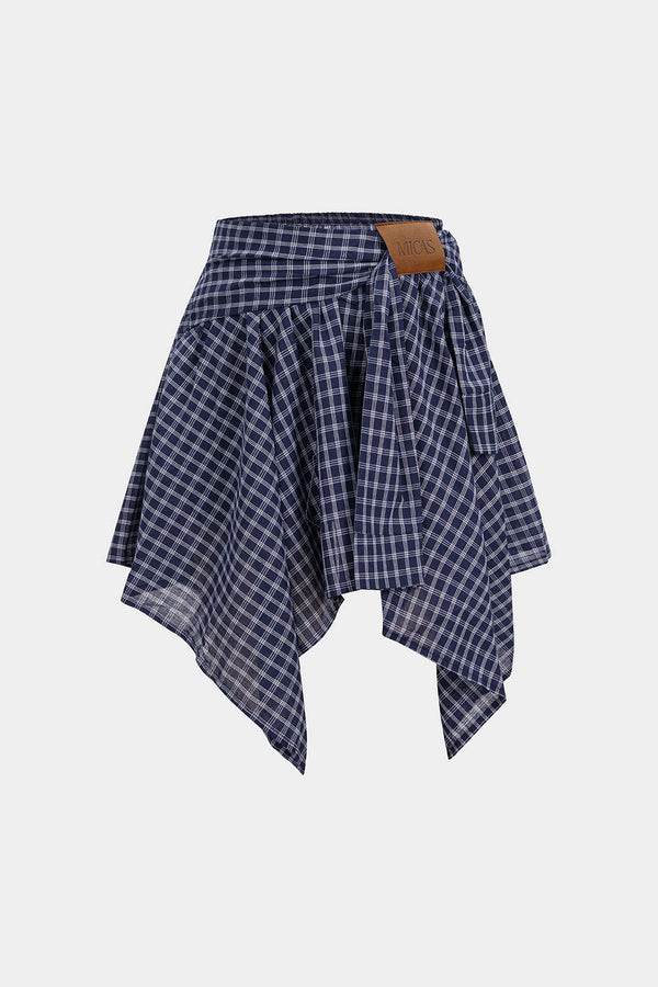 Geruite asymmetrische rok met ruches