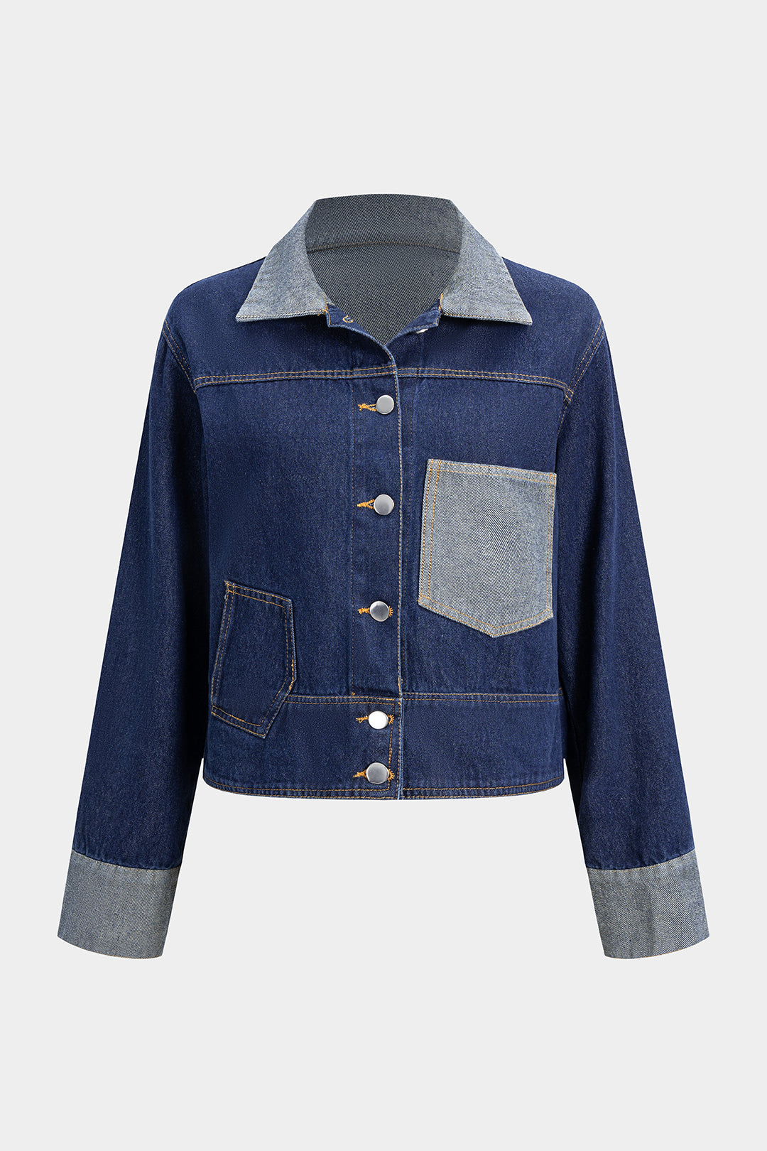 Denim patchwork item met knoopjes