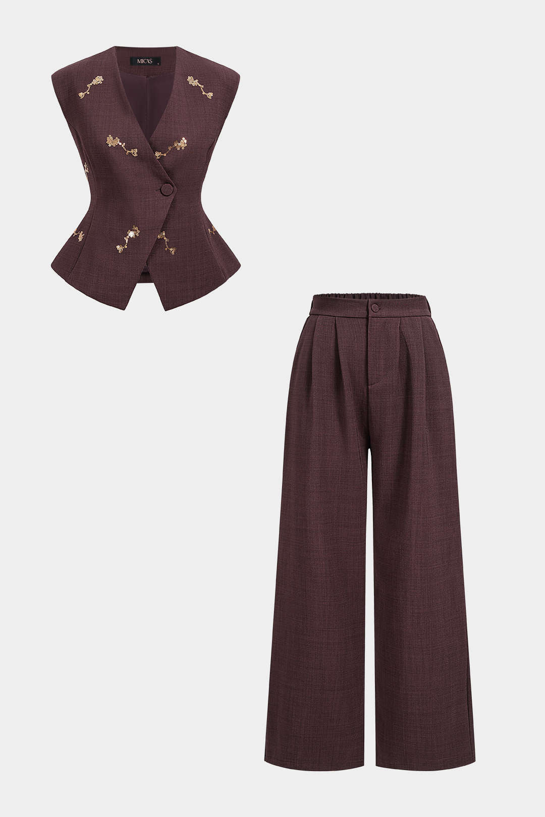 Geplooide set met gilet en broek
