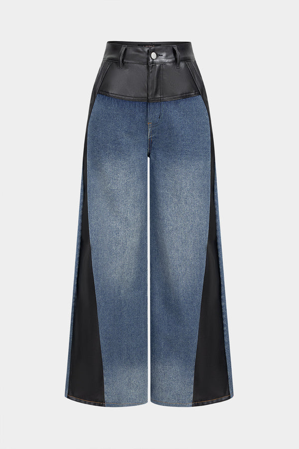 Aya - Patchwork jeans met wijde pijpen