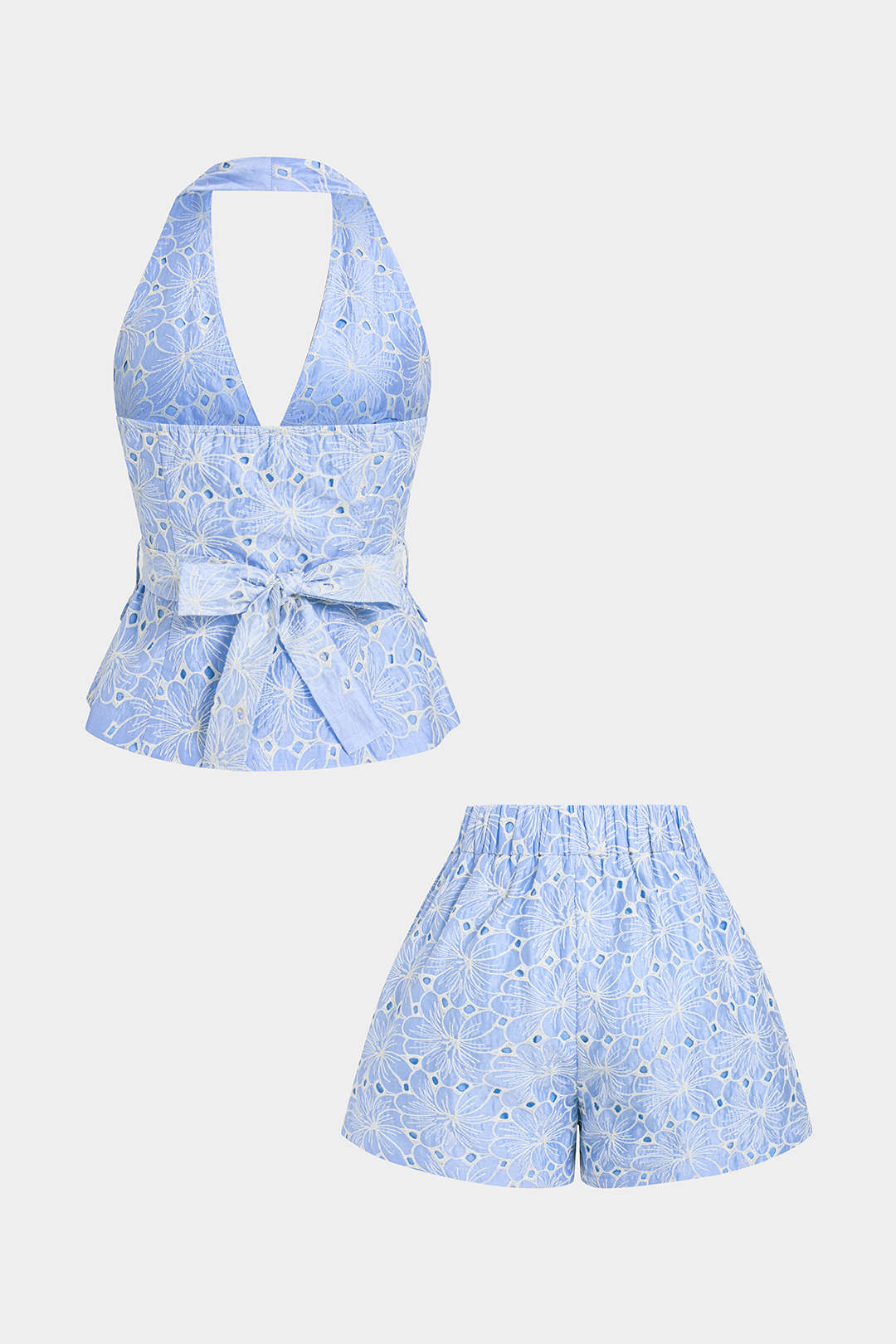 Bloemenprint gestructureerde tanktop met halternek en V-hals