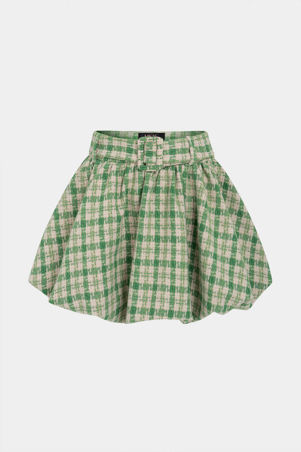 Geruite tweed rok met riem en ruches