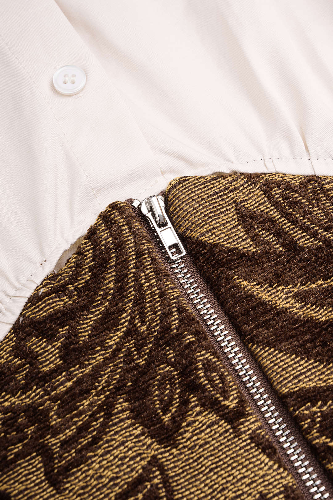 Jacquard patchwork blouse met rits en lange mouwen
