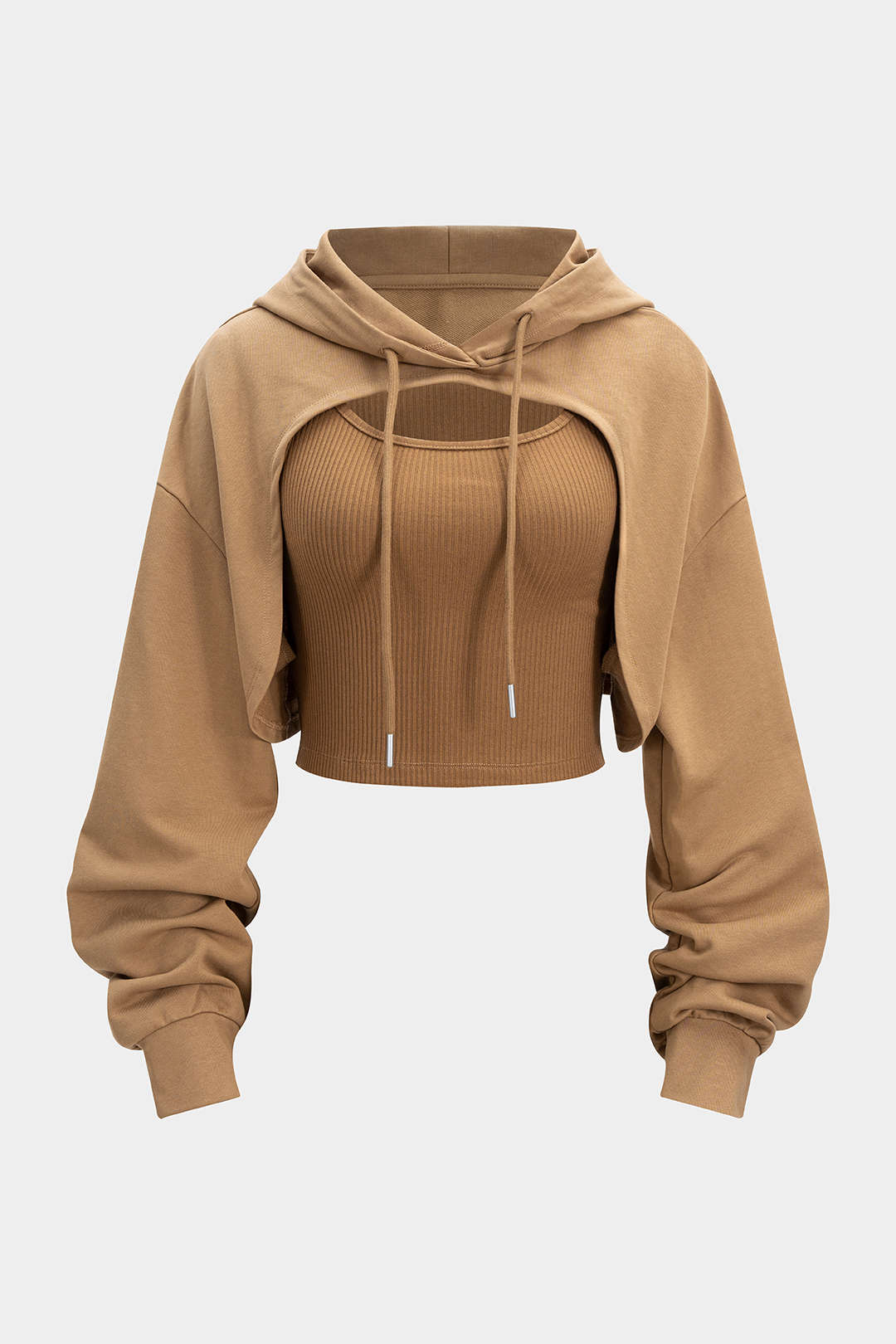 Gebreide patchwork hoodie met trekkoord