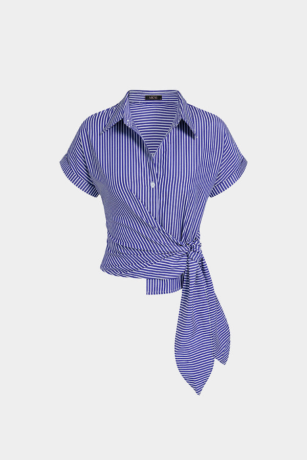 Gestreepte blouse met knoopjes, knoopdetail en korte mouwen