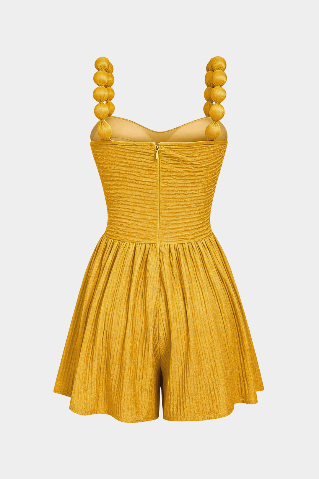 Gestructureerde mouwloze playsuit met rits en ruches