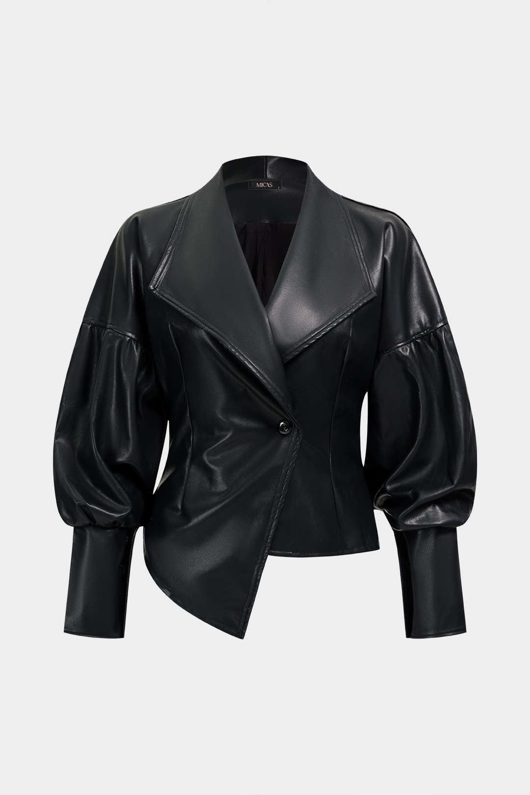 Leren-look jasje met revers en knoopjes