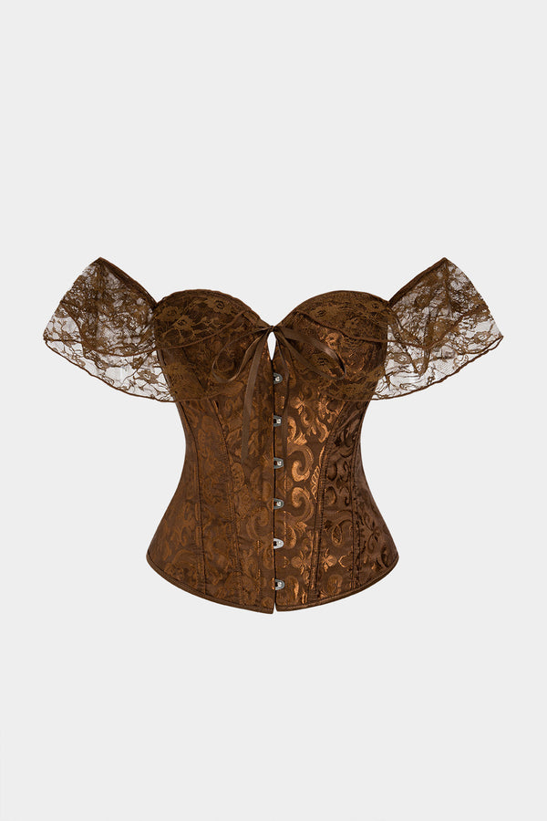 Patchwork jacquard strapless top met kant en strik